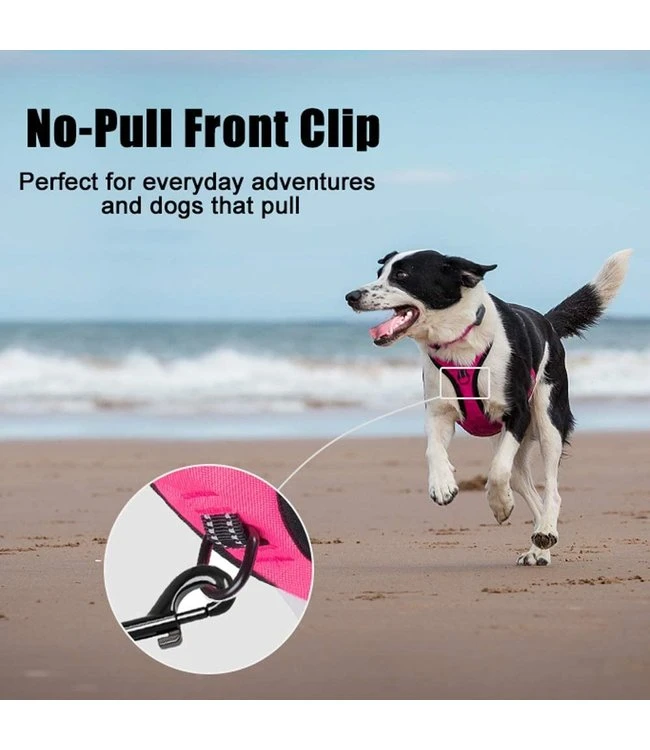 Frenkiez Frenkiez Reflective No Pull Dog Harness Pink 4 Frenkiez Frenkiez Reflective No Pull Dog Harness Pink - Afbeelding 2