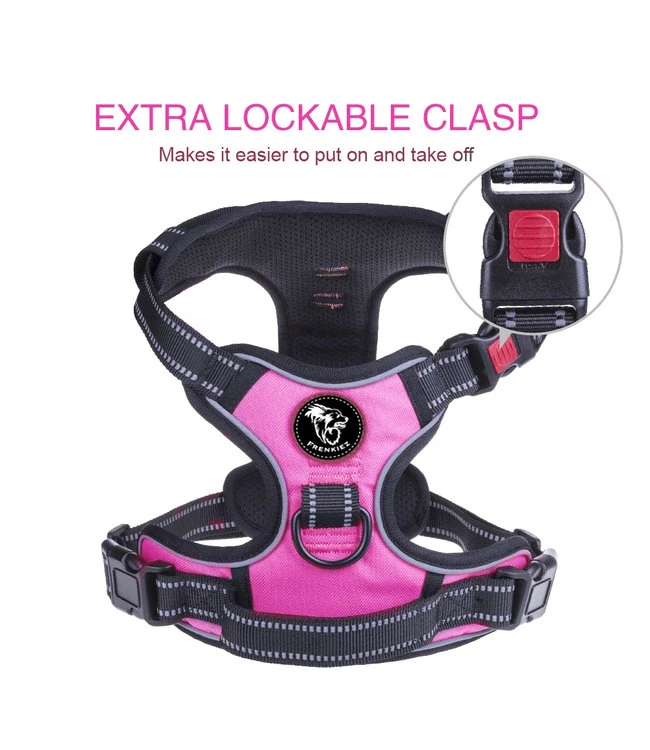 Frenkiez Frenkiez Reflective No Pull Lockable Dog Harness Pink 4 Frenkiez Frenkiez Reflective No Pull Lockable Dog Harness Pink - Afbeelding 2