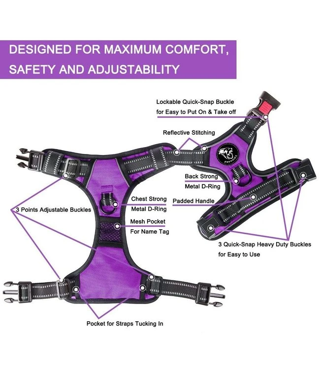 Frenkiez Frenkiez Reflective No Pull Lockable Dog Harness Purple 5 Frenkiez Frenkiez Reflective No Pull Lockable Dog Harness Purple - Afbeelding 3