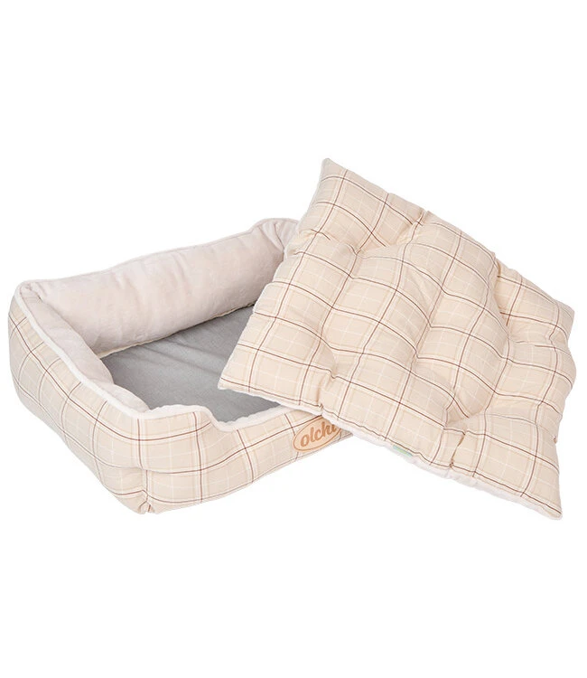 Olchi Olchi Check Square Bed Hondenmand Beige 3 Olchi Olchi Check Square Bed Hondenmand Beige - Afbeelding 2