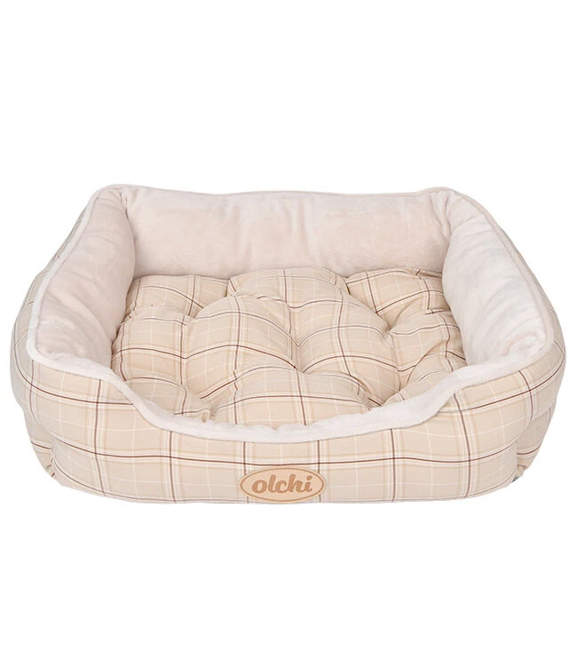 Olchi Olchi Check Square Bed Hondenmand Beige 4 Olchi Olchi Check Square Bed Hondenmand Beige - Afbeelding 3