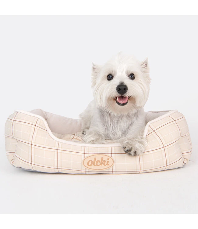 Olchi Olchi Check Square Bed Hondenmand Beige 5 Olchi Olchi Check Square Bed Hondenmand Beige - Afbeelding 4
