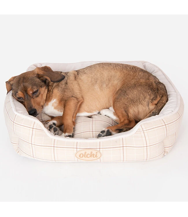 Olchi Olchi Check Square Bed Hondenmand Beige 6 Olchi Olchi Check Square Bed Hondenmand Beige - Afbeelding 5