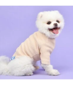 Olchi Olchi Wave TurtleNeck Sweater T-Shirt Beige -Hondenmode olchi wave turtleneck sweater t shirt beige 2